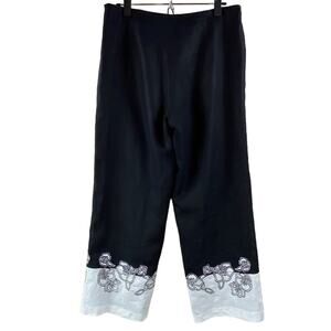 Nikki Valenti Womens 100% Irish Linen Pants Floral Embroidered Hem Size 10